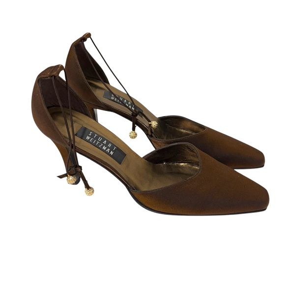 Stuart Weitzman Brown Pointed Square Toe Heels Classic Formal Party Neutral - Picture 1 of 9